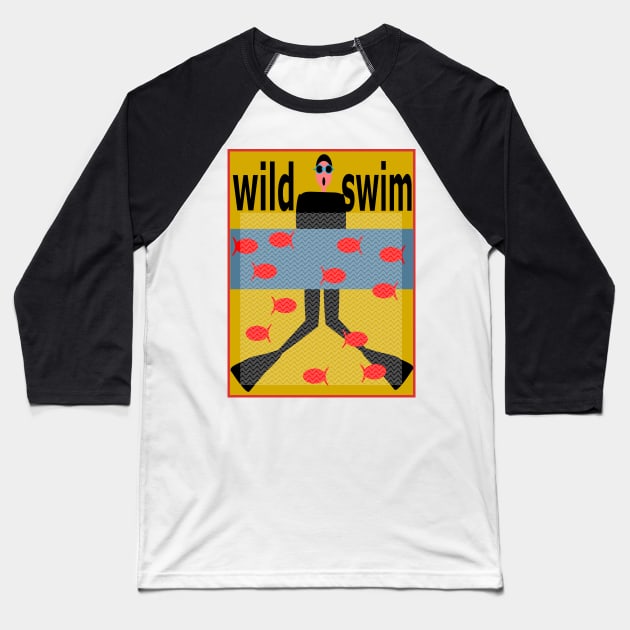 Wild Swim Baseball T-Shirt by krisevansart